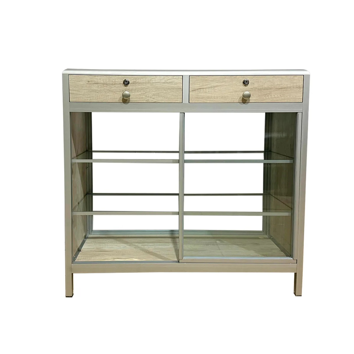 Mueble de Cobro Tipo Mostrador con Vidrio y Melamina